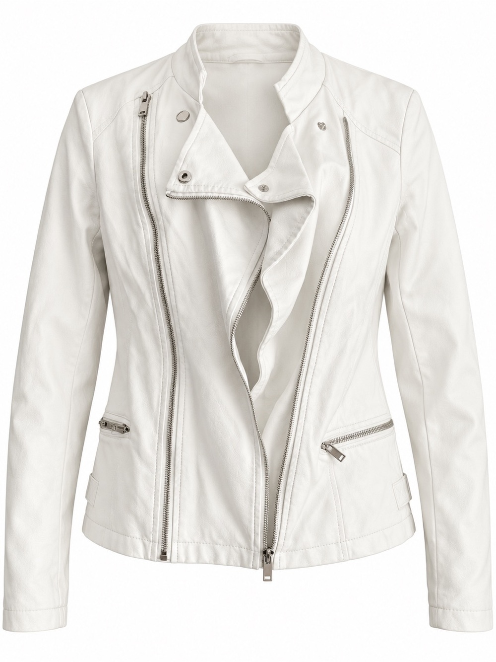 Yest White Faux Leather Moto Jacket Asymmetrical Zip Biker Coat US 8 EU 40